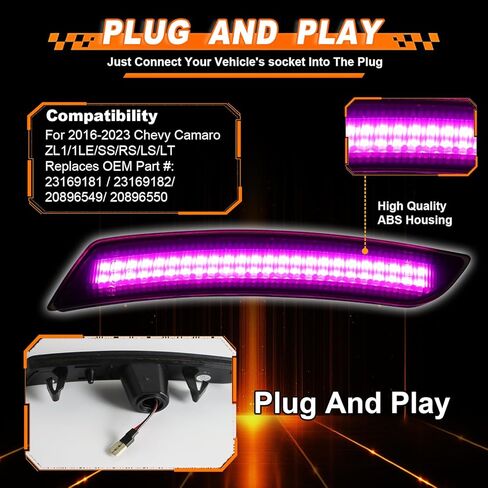Smoked Lens LED Side Marker Lights 4PCS KIT for Chevy Camaro 2016-2023 6th Gen Camaro-Replace Part # 23169181/23169182,Sequential Front & Rear Bumper Side Marker Lamps Assembly (Pink Light) in Saudi Arabia
