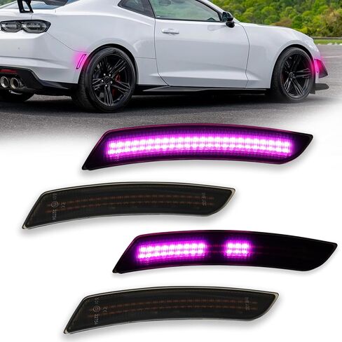 Smoked Lens LED Side Marker Lights 4PCS KIT for Chevy Camaro 2016-2023 6th Gen Camaro-Replace Part # 23169181/23169182,Sequential Front & Rear Bumper Side Marker Lamps Assembly (Pink Light) in Saudi Arabia