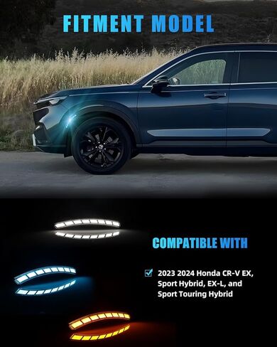 Front Sequential Side Marker Lights for 2023-2024 Hon-da CR-V CRV, Upgrade Smoked Lens Switchback Amber Turn Signal Light, Customize Blue or White Light as Daytime Running Light, 2PCS in Kuwait