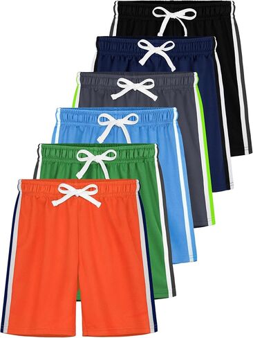 مجموعة من 6 شورتات رياضية شبكية للأولاد، شورتات كرة سلة للشباب، ملابس رياضية نشطة سريعة الجفاف مع شريط in Kuwait