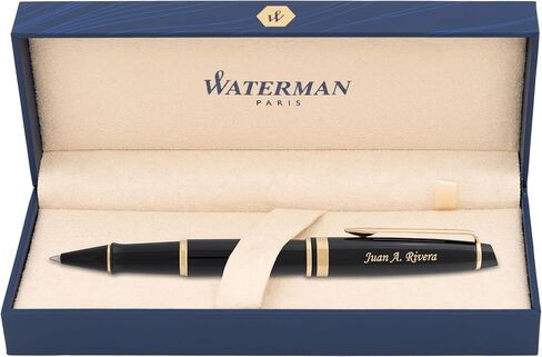 Engraved Waterman Expert Capped Rollerball Pen in Black Lacquer with Gold Trim. Personalized Luxury Gift for Graduation or Professional Milestones. in Kuwait