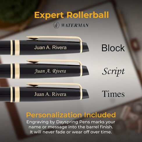 Engraved Waterman Expert Capped Rollerball Pen in Black Lacquer with Gold Trim. Personalized Luxury Gift for Graduation or Professional Milestones. in Kuwait