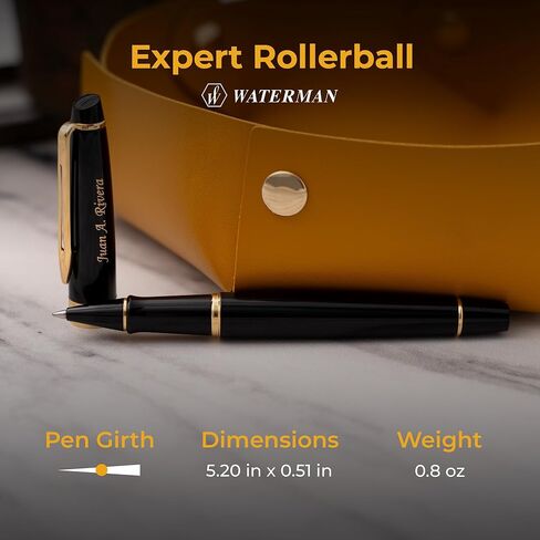 Engraved Waterman Expert Capped Rollerball Pen in Black Lacquer with Gold Trim. Personalized Luxury Gift for Graduation or Professional Milestones. in Kuwait