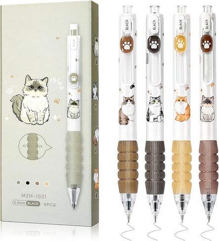 Ponhey 4 Pcs Cute Retractable Pens Cat Gel Pens Cartoon Pen 0.5mm Black Ink Writing Pen Aesthetics Pens Kawaii Pen for Girls Women Boy Office School Pens (Cute Cat) in Saudi Arabia