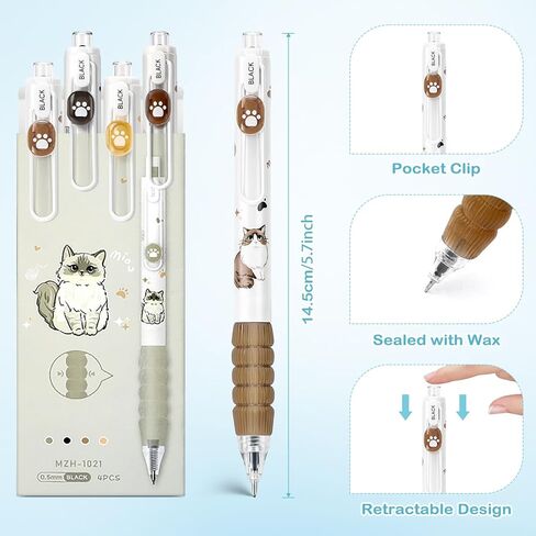 Ponhey 4 Pcs Cute Retractable Pens Cat Gel Pens Cartoon Pen 0.5mm Black Ink Writing Pen Aesthetics Pens Kawaii Pen for Girls Women Boy Office School Pens (Cute Cat) in Saudi Arabia