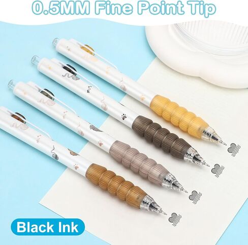 Ponhey 4 Pcs Cute Retractable Pens Cat Gel Pens Cartoon Pen 0.5mm Black Ink Writing Pen Aesthetics Pens Kawaii Pen for Girls Women Boy Office School Pens (Cute Cat) in Saudi Arabia