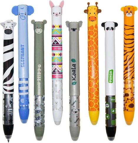 Maydahui 8 Pcs 2-in-1 Multicolor Cute Animal Erasable Pens 2 Color Click Pens Blue Red Ink 8 Styles Tiger Panda Zebra Koala Hippo Giraffe Alpaca Elephant Pen for Office in Saudi Arabia