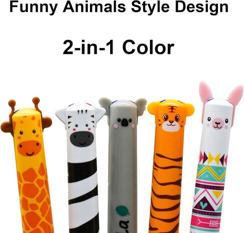 Maydahui 8 Pcs 2-in-1 Multicolor Cute Animal Erasable Pens 2 Color Click Pens Blue Red Ink 8 Styles Tiger Panda Zebra Koala Hippo Giraffe Alpaca Elephant Pen for Office in Saudi Arabia