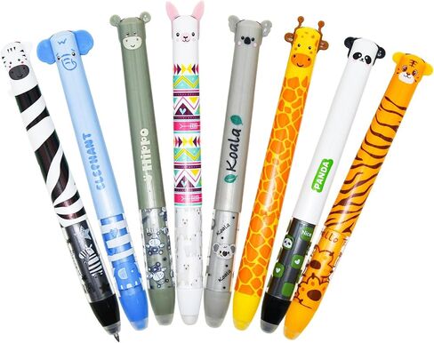 Maydahui 8 Pcs 2-in-1 Multicolor Cute Animal Erasable Pens 2 Color Click Pens Blue Red Ink 8 Styles Tiger Panda Zebra Koala Hippo Giraffe Alpaca Elephant Pen for Office in Saudi Arabia