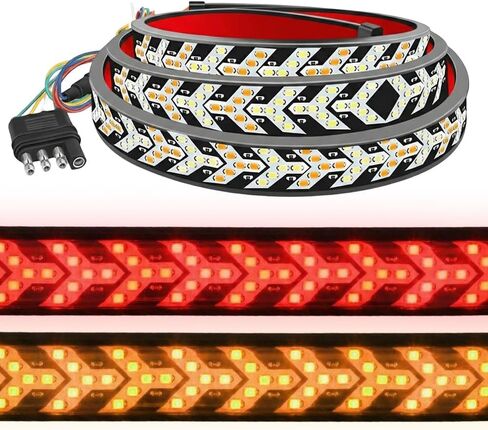 شريط إضاءة LED للباب الخلفي مقاس 60 بوصة، شريط إضاءة LED جديد 2026 كسر إشارة عكسية، شريط إشارة الانعطاف، إضاءة متسلسلة باللون الأحمر والعنبر، ضوء باب خلفي مرن مقاوم للماء (60 بوصة) in Kuwait