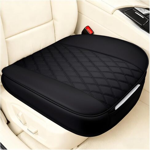 Car Front Seat Bottom Cover, Soft Leather Full Wrapped Driver Seat Protector Cushion with Storage Pocket, Anti-Slip Automotive Interior Chair Bottom Mat Pad, Universal for Vehicles (Black) in Saudi Arabia