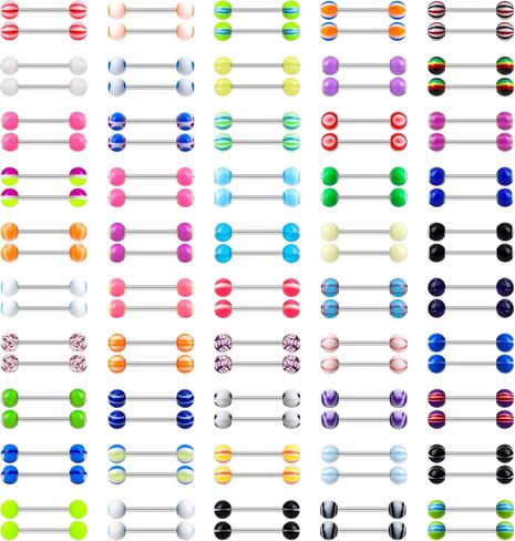 CrazyPiercing 100Pcs 14G Acrylic Tongue Rings, Multi Color Assortment Flexible Tongue Rings Barbells Mix Piercing in Kuwait