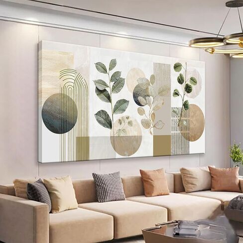 Boho Green Wall Art Mid Century Canvas Wall Art Decor Set Bohemian Abstract Wall Decor Modern Geometric Wall Painting Neutral Botanical Art Print Picture Living Room Bedroom Office Artwork 24"X 48" in Saudi Arabia