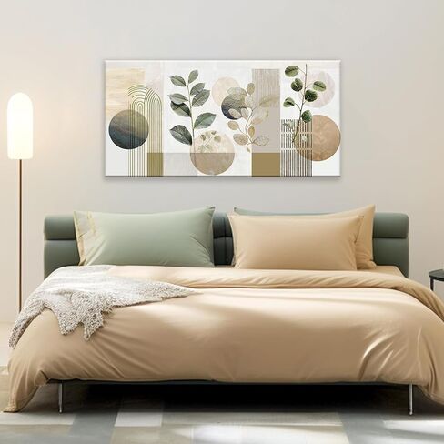 Boho Green Wall Art Mid Century Canvas Wall Art Decor Set Bohemian Abstract Wall Decor Modern Geometric Wall Painting Neutral Botanical Art Print Picture Living Room Bedroom Office Artwork 24"X 48" in Saudi Arabia