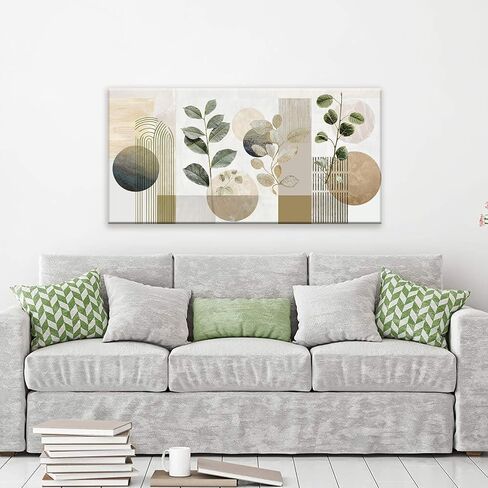 Boho Green Wall Art Mid Century Canvas Wall Art Decor Set Bohemian Abstract Wall Decor Modern Geometric Wall Painting Neutral Botanical Art Print Picture Living Room Bedroom Office Artwork 24"X 48" in Saudi Arabia