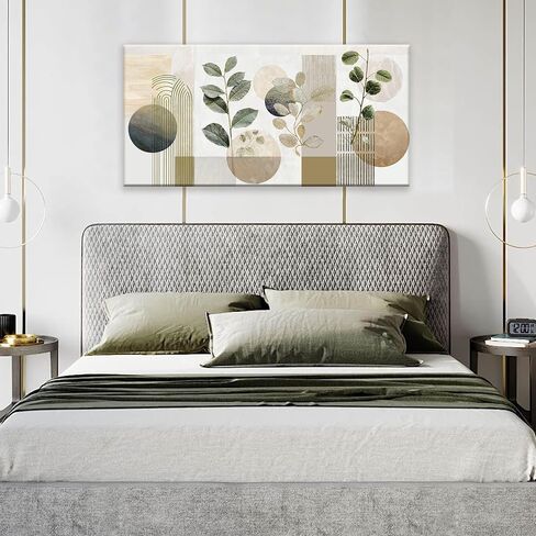 Boho Green Wall Art Mid Century Canvas Wall Art Decor Set Bohemian Abstract Wall Decor Modern Geometric Wall Painting Neutral Botanical Art Print Picture Living Room Bedroom Office Artwork 24"X 48" in Saudi Arabia