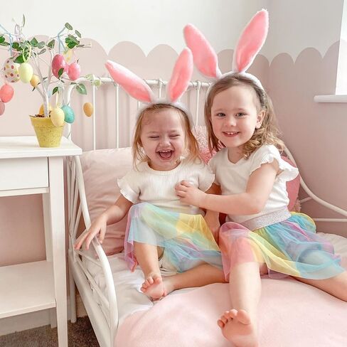 IGMaryBox عصابة رأس أذن أرنب من القطيفة باللون الوردي والأبيض للنساء، عصابة رأس أذن أرنب ناعمة منفوشة لحفلات عيد الفصح، إكسسوارات زي الأرنب، دعائم صور تنكرية للهالوين in Kuwait