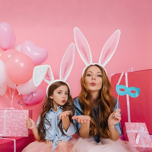 IGMaryBox عصابة رأس أذن أرنب من القطيفة باللون الوردي والأبيض للنساء، عصابة رأس أذن أرنب ناعمة منفوشة لحفلات عيد الفصح، إكسسوارات زي الأرنب، دعائم صور تنكرية للهالوين in Kuwait