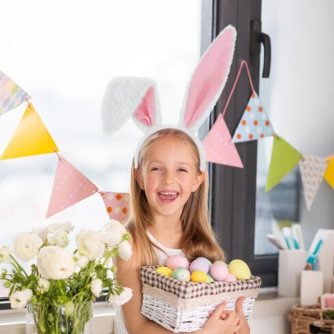 IGMaryBox عصابة رأس أذن أرنب من القطيفة باللون الوردي والأبيض للنساء، عصابة رأس أذن أرنب ناعمة منفوشة لحفلات عيد الفصح، إكسسوارات زي الأرنب، دعائم صور تنكرية للهالوين in Kuwait