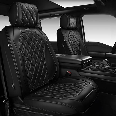 CAR PASS Luxury Leather Car Seat Covers Full Set, 3D Rhombus Waterproof Faux Leather Seat Covers, Universal Automotive Seat Cushion Fit for Sedan SUV Truck Van, Armrest Airbag Compatible Solid Black in Saudi Arabia