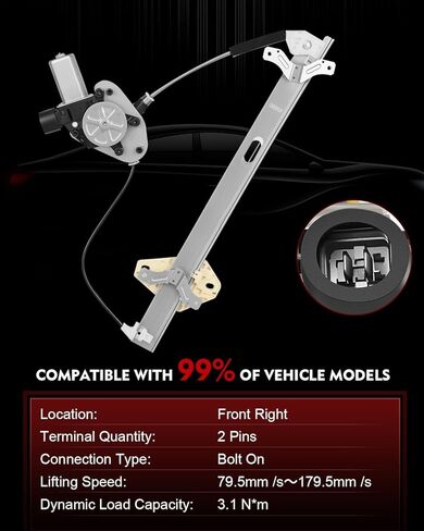Front Right Passenger Side Power Window Regulator with Motor for:-Honda Accord 2003 2004 2005 2006 2007, 4 Door Sedan, 2 Pins Connector Replace# 72210SDAA02 741-307 741307 in Saudi Arabia
