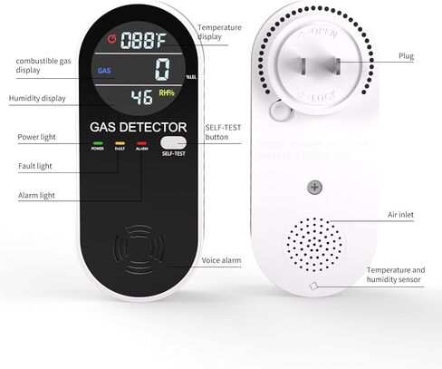 Natural Propane Gas Detector,3 in 1 Plug-in Combustible Gas Leak Detector Monitor(Gas, Temperature and Humidity Display) for Home & RV Leak Alarm for LNG, LPG, Methane (1) in Kuwait