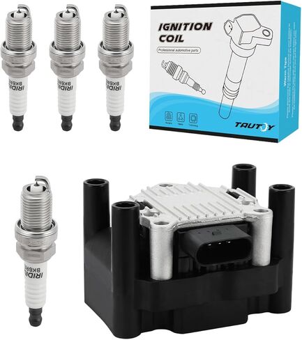 1PC UF277 Ignition Coil Pack & 4PCS Iridium Spark Plugs (2.0L Only) For Volkswagen/VW Beetle 1998-2001 Golf 1999-2001 Jetta 1999-2001 2011-2015, Replace # GN10018 032905106A 032905106E 5C1314 in Saudi Arabia
