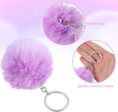 10Pcs Pom Pom Keychain Rabbit Faux Fur Ball Keychain Synthetic Artificial Fluffy Colorful Soft Plush Pompoms Car Key Ring Puff Ball with Keychains Hooks in Kuwait