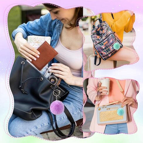 10Pcs Pom Pom Keychain Rabbit Faux Fur Ball Keychain Synthetic Artificial Fluffy Colorful Soft Plush Pompoms Car Key Ring Puff Ball with Keychains Hooks in Kuwait