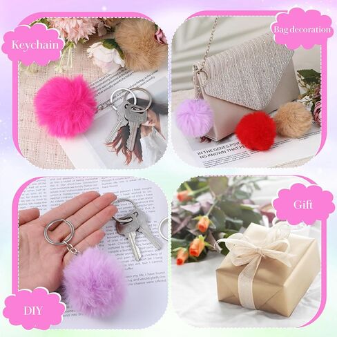 10Pcs Pom Pom Keychain Rabbit Faux Fur Ball Keychain Synthetic Artificial Fluffy Colorful Soft Plush Pompoms Car Key Ring Puff Ball with Keychains Hooks in Kuwait