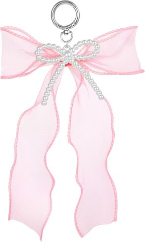 Pink Bow Keychain with Pearl,Bow Bag Charm-Cute Keychain Charms Purse Charms for Women Ribbon Car Key Chain Accessories Christmas Gifts in Saudi Arabia