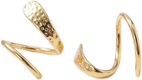 Gold Spiral Ear Cuff Earrings for Women - Double Hoop Illusion No Back Earrings - Minimalist Hammered Twist Arc Hoops for Multi Piercing Look in Kuwait