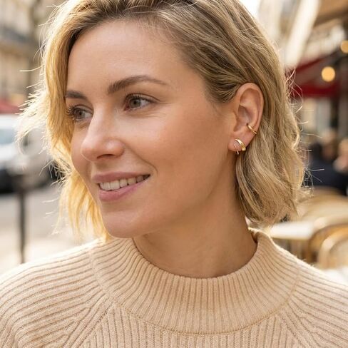 Gold Spiral Ear Cuff Earrings for Women - Double Hoop Illusion No Back Earrings - Minimalist Hammered Twist Arc Hoops for Multi Piercing Look in Kuwait