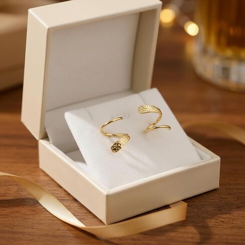 Gold Spiral Ear Cuff Earrings for Women - Double Hoop Illusion No Back Earrings - Minimalist Hammered Twist Arc Hoops for Multi Piercing Look in Kuwait