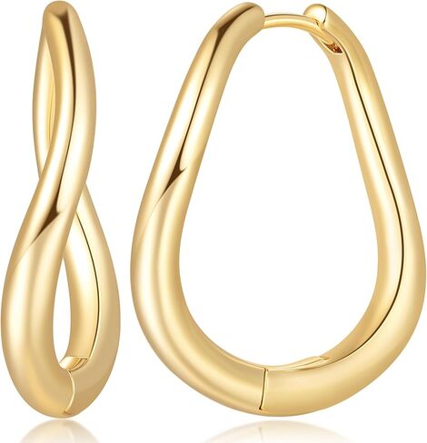 AMELINE 14K أقراط الذهب 14K أقراط الذهب هوب للنساء العصرية تويست الكمثرى مثل صورة ظلية هيبوالرجينيك كبيرة هوب القرط للنساء 30mm in Saudi Arabia