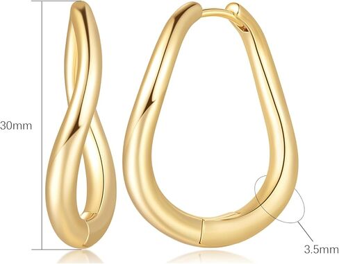 AMELINE 14K أقراط الذهب 14K أقراط الذهب هوب للنساء العصرية تويست الكمثرى مثل صورة ظلية هيبوالرجينيك كبيرة هوب القرط للنساء 30mm in Saudi Arabia