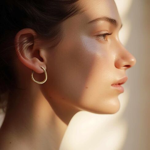 AMELINE 14K أقراط الذهب 14K أقراط الذهب هوب للنساء العصرية تويست الكمثرى مثل صورة ظلية هيبوالرجينيك كبيرة هوب القرط للنساء 30mm in Saudi Arabia