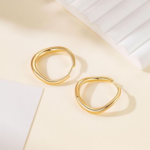 AMELINE 14K أقراط الذهب 14K أقراط الذهب هوب للنساء العصرية تويست الكمثرى مثل صورة ظلية هيبوالرجينيك كبيرة هوب القرط للنساء 30mm in Saudi Arabia
