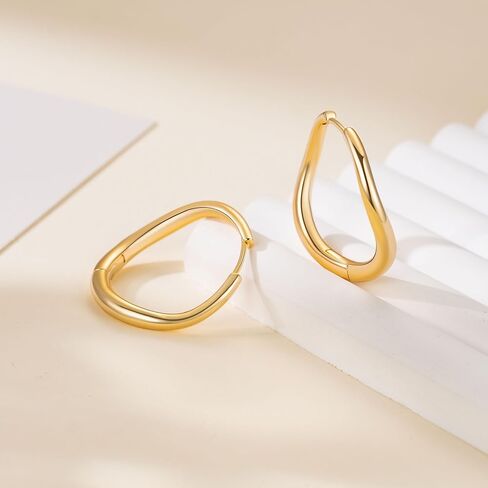 AMELINE 14K أقراط الذهب 14K أقراط الذهب هوب للنساء العصرية تويست الكمثرى مثل صورة ظلية هيبوالرجينيك كبيرة هوب القرط للنساء 30mm in Saudi Arabia
