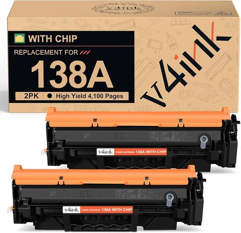 خرطوشة حبر سوداء v4ink 138A بديلة لخرطوشة الحبر HP138A 138X W1380X W1380A لحبر الطابعة LaserJet Pro MFP 3101fdw 3101sdw 3001dw (مع رقاقة، عبوتان) in Saudi Arabia
