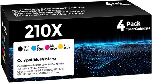 W.L.M 210X Toner Cartridge 4Pack Compatible with HP 210X 210A Toner Cartridge with 210X Toner Color Laser Jet Pro MFP 4301fdw 4201dw 4201dn 4301fdn 4301fdw 4301dw Printer (Black/Cyan/Magenta/Yellow) in Kuwait