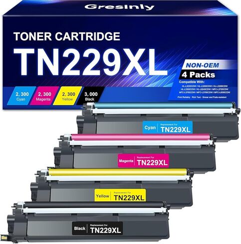خرطوشة حبر TN229XL TN229 XL /V عالية الإنتاجية 4 عبوات مع رقاقة متوافقة مع خراطيش الحبر Brother TN229 TN229XL MFC-L3720CDW L3780CDW HL-L3280CDW L3220CDW L3300CDW in Kuwait