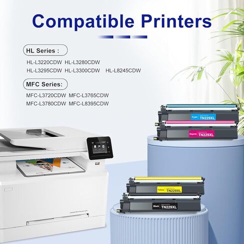 خرطوشة حبر TN229XL TN229 XL /V عالية الإنتاجية 4 عبوات مع رقاقة متوافقة مع خراطيش الحبر Brother TN229 TN229XL MFC-L3720CDW L3780CDW HL-L3280CDW L3220CDW L3300CDW in Kuwait