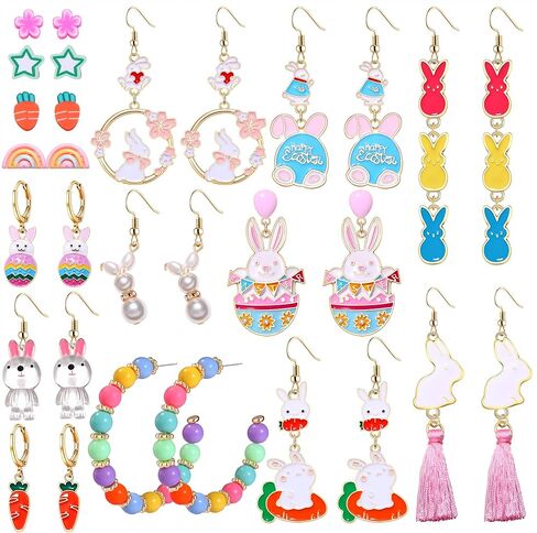 10/15 Pairs Easter Jewelry Set for Women,Easter Bunny Dangle Earrings,Easter Beads Hoop Earrings,Easter Theme Stud Earrings,Spring Accessories Gifts in Kuwait