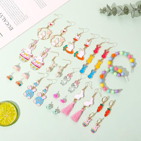 10/15 Pairs Easter Jewelry Set for Women,Easter Bunny Dangle Earrings,Easter Beads Hoop Earrings,Easter Theme Stud Earrings,Spring Accessories Gifts in Saudi Arabia