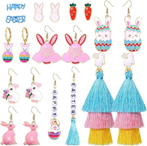 10/15 Pairs Easter Jewelry Set for Women,Easter Bunny Dangle Earrings,Easter Beads Hoop Earrings,Easter Theme Stud Earrings,Spring Accessories Gifts in Saudi Arabia