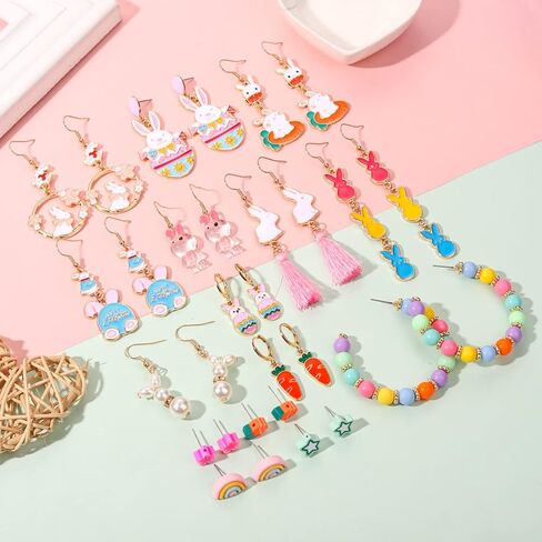 10/15 Pairs Easter Jewelry Set for Women,Easter Bunny Dangle Earrings,Easter Beads Hoop Earrings,Easter Theme Stud Earrings,Spring Accessories Gifts in Saudi Arabia