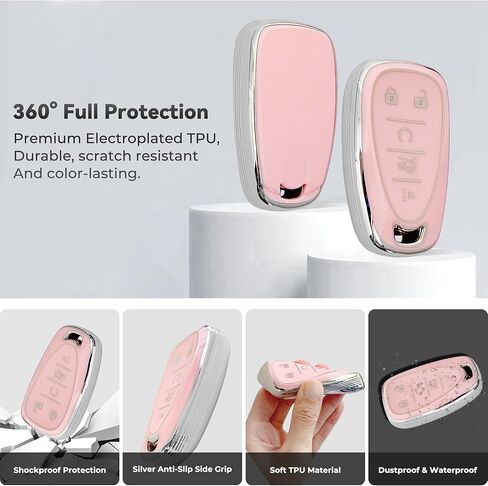 غطاء GripKeyShell™ for Chevy Key Fob، مصنوع من مادة TPU الناعمة مع سلسلة مفاتيح تناسب Equinox Malibu Camaro Traverse Blazer Cruze Trax Bolt in Saudi Arabia