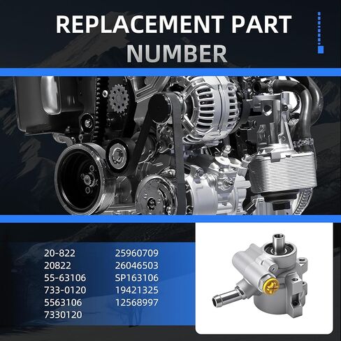 20-822 Power Steering Pump for Chevrolet Corvette C5 1997-2004, for Chevrolet Corvette C6 2005-2013, V8 5.7L 6.0L 6.2L 7.0L, Power Assist Pump Replace# 20822, 55-63106, 733-0120, 5563106 in Kuwait