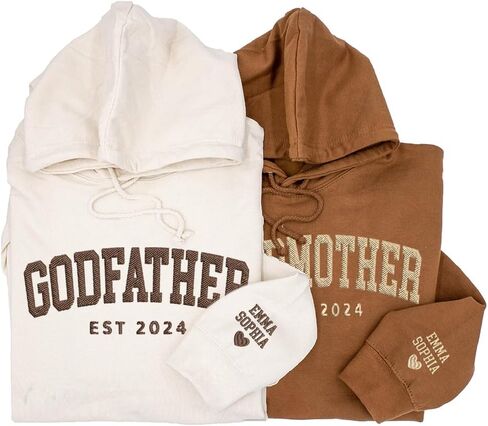 GodLover Personalized Embroidered Godmother & Godfather Hoodies Sweatshirt with Kids Name on Sleeve, Godparent Gifts, Godmother Proposal Gift, Will You Be My Godmother in Kuwait